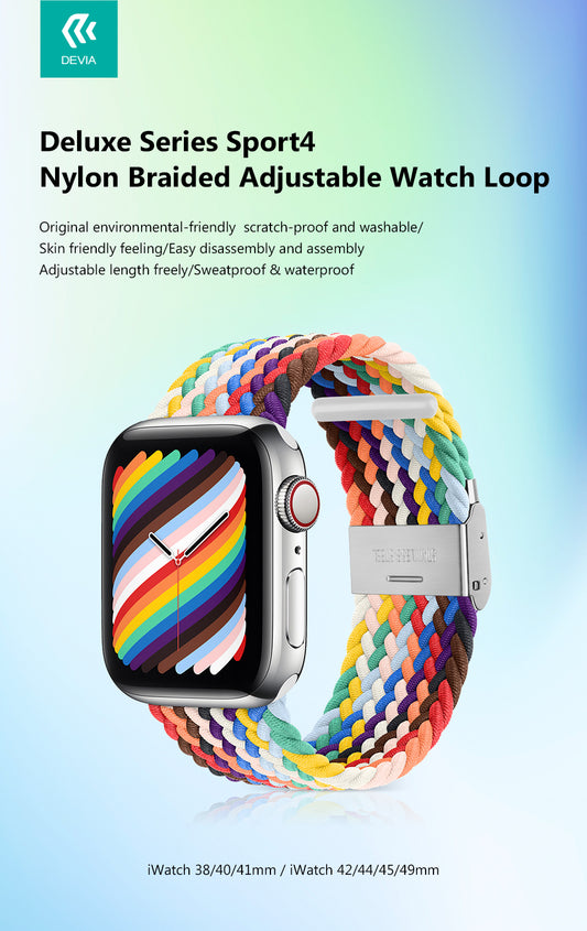 Pulsera para Apple Watch Deluxe Series Sport4 Nylon Braided Rainbow 38-40-41-42mm Devia