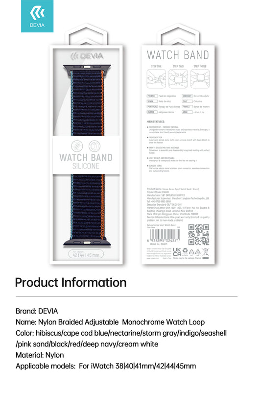 Pulsera para Apple Watch Deluxe Series Sport3 Loop Black 38-40-41- 42mm Devia