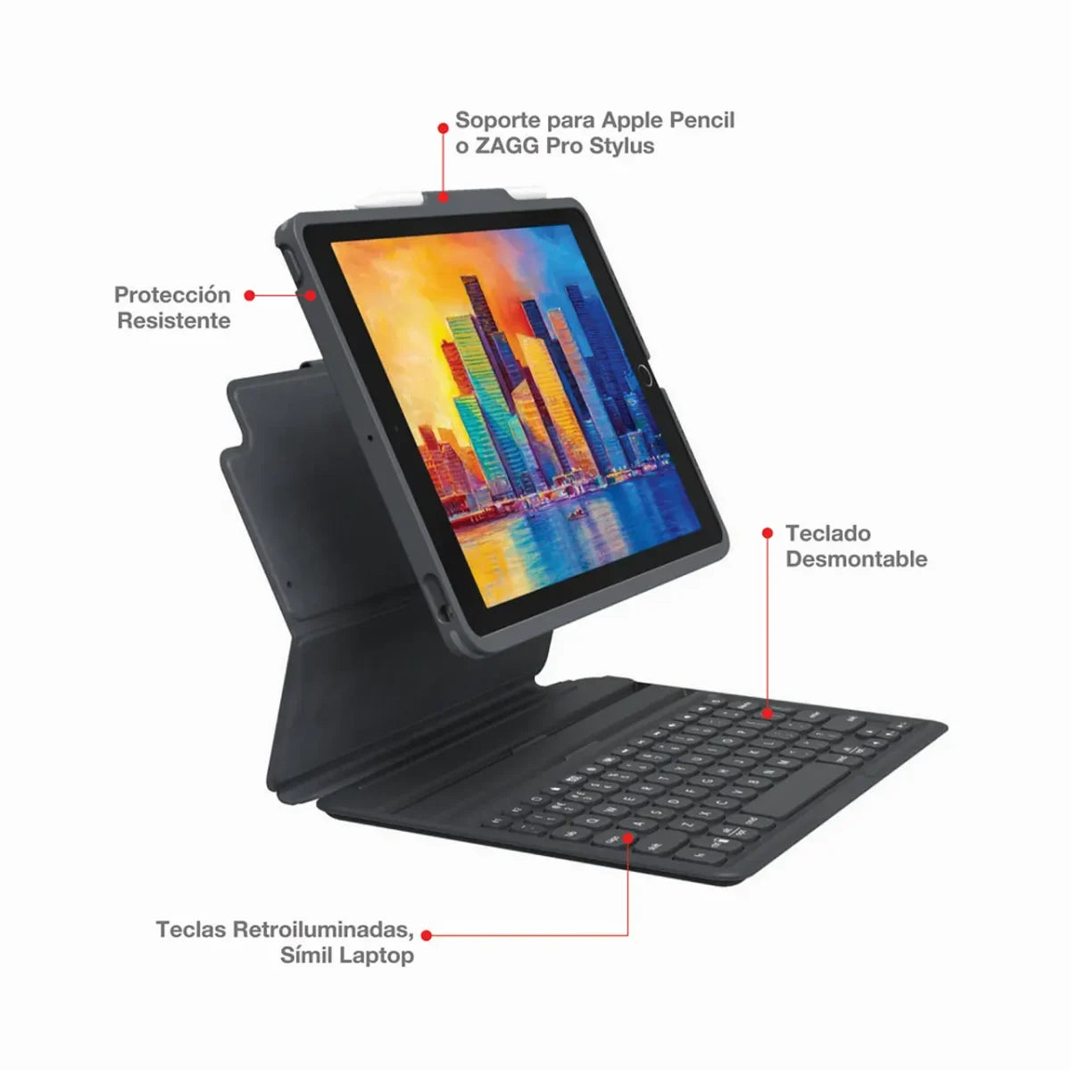 Funda con teclado Pro Keys para iPad 10.2´ Inglés Zagg