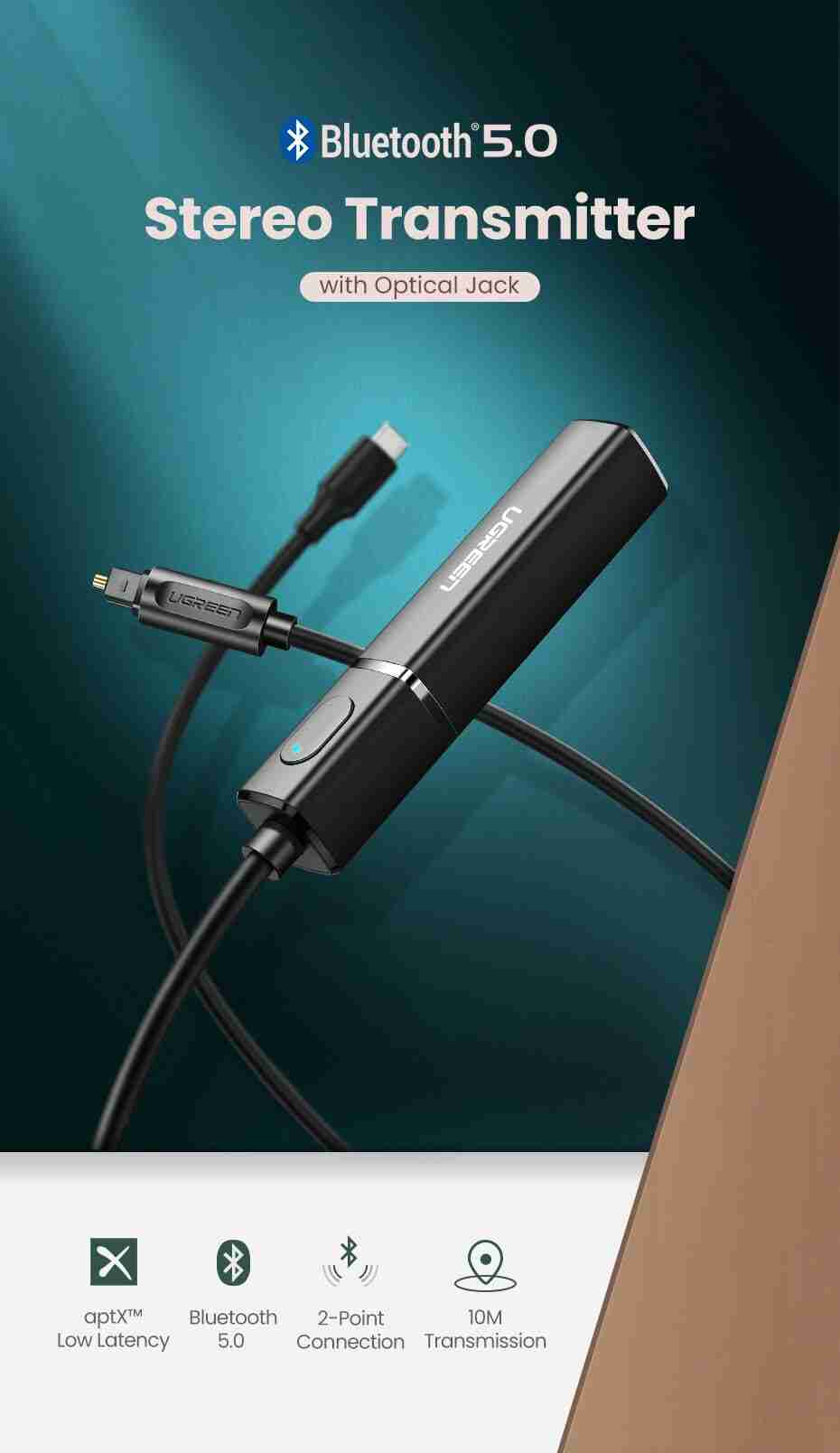 Transmisor Bluetooth 5.0 con Cable Óptico Ugreen