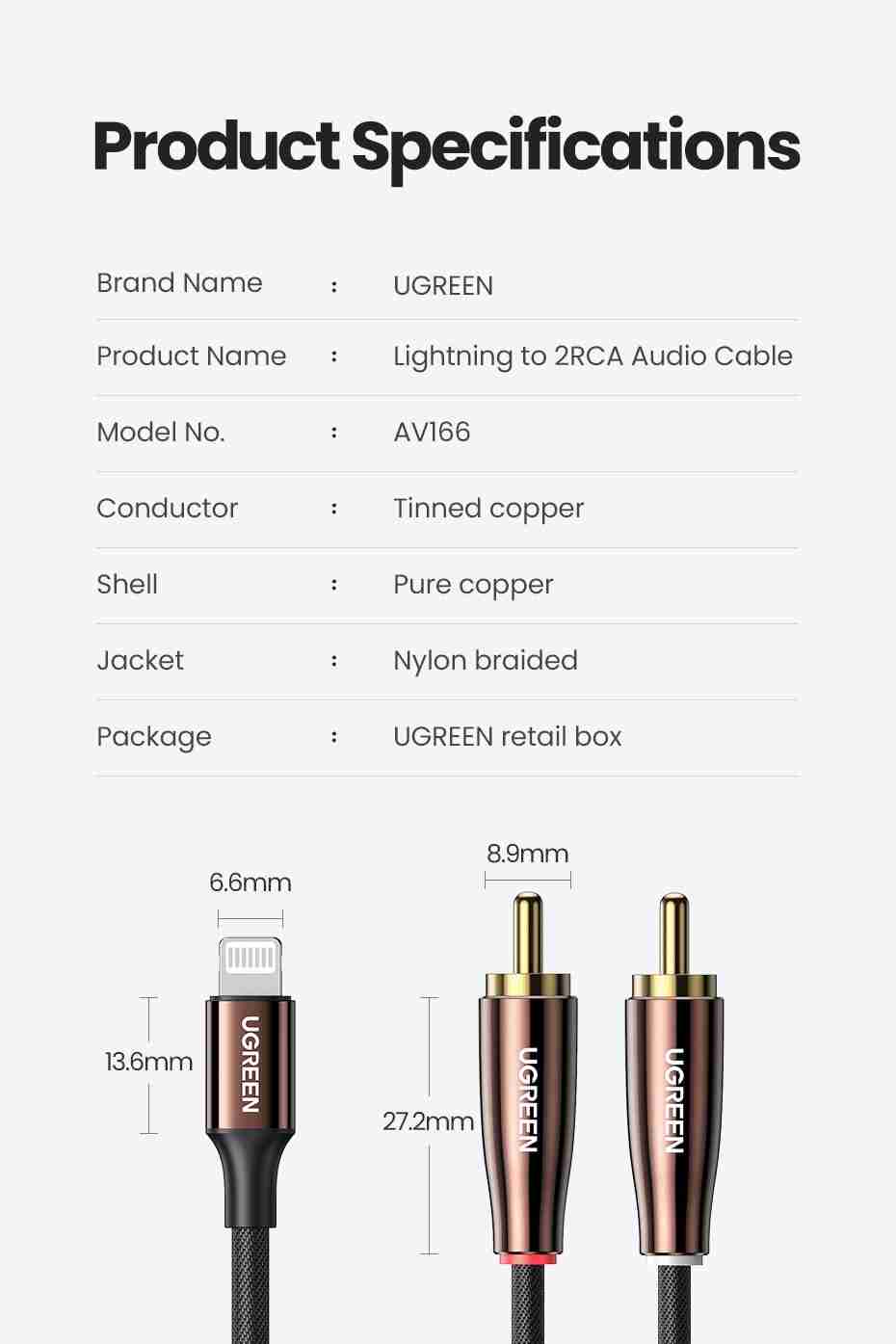 Cable Lightning a RCA MFi Ugreen