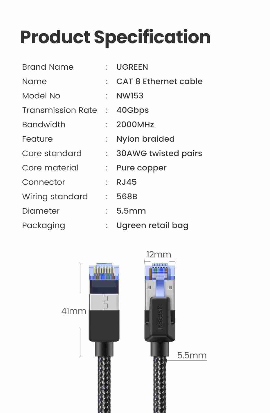 Cable Ethernet CAT8 5 metros Ugreen