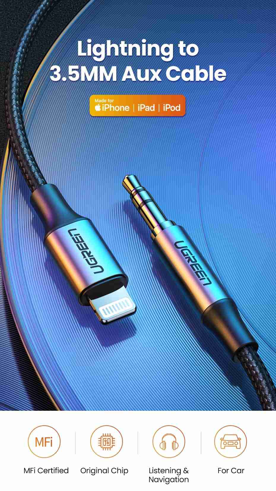 Cable Lightning a 3.5mm MFi Ugreen